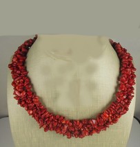 Genuine Red Sea Coral Multi Strands Nugget Necklace - $55.00