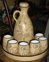 Ethnic ceramic carafe and 6cup , hand painted in Peru - £90.11 GBP