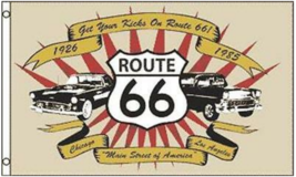 NEW CLASSIC CAR ROUTE 66 3 X 5 FLAG  3x5 highway hwy66 ADVERTISING FL453... - $9.49