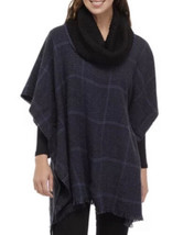 Houndstooth Blue Black Poncho With Knit Collar One Size New With Tags - $22.76