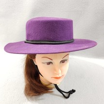 Purple 100% Wool Wide Brim Panama Fedora Western Boyfriend Hat and Strap WPL4884 - £18.82 GBP