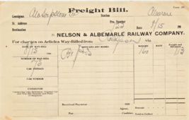 Nelson E Albemarle Ferrovia Company Va-Aberene-Freight Ricevute ~ 1900s ... - £8.39 GBP