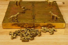 Vintage Brass Strategy Game Nepal BAGH CHAL Goats Tigers Folding Board C... - $39.54