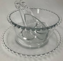 Imperial Glass Candlewick Divided Mayo Mayonnaise Bowl w/ 2 Spoons &amp; Underplate - £43.10 GBP