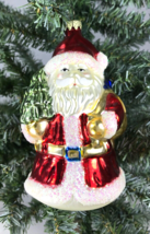 Santa Claus Christmas Tree Holiday Ornament Hand Painted Glass 5&quot; Tall - £9.94 GBP