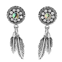 Boho Chic Abalone Shell Inlay Flower and Feather Sterling Silver Earrings - £15.03 GBP