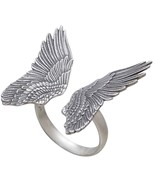 Sterling Silver Adjustable Detailed Angel Wing Ring - $66.28