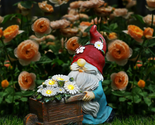 Gnome Garden Statue, Waterproof Resin Gnome Sculptures with Flowers Bask... - £35.37 GBP