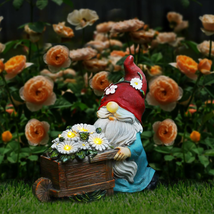 Gnome Garden Statue, Waterproof Resin Gnome Sculptures with Flowers Basket, Sola - $44.96