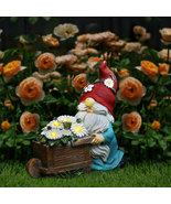 Gnome Garden Statue, Waterproof Resin Gnome Sculptures with Flowers Bask... - £35.17 GBP