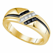 10kt Yellow Gold Mens Round Black Color Enhanced Diamond Band Ring 1/5 Cttw - £364.36 GBP