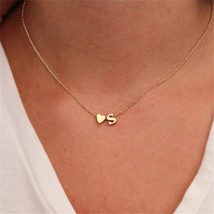 Fashion Tiny Heart Initial Necklace Gold Silver Color Stainless Steel Letter Nam - £14.00 GBP