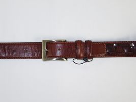 Men Genuine Leather Belt PIERO ROSSI Turkey Soft Full Grain Stitched #137 Cognac image 2