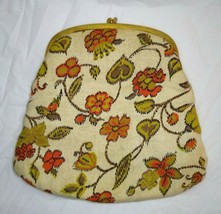Vintage Floral Flower Cloth Clutch With Hinged Chain Handle Boho Style - £14.73 GBP