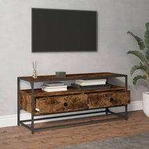 Industrial Rustic Smoked Oak Wooden TV Cabinet Unit Stand With 2 Drawers Wood - £69.61 GBP
