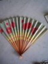 Vintage Bamboo Paper Hand Fan Flowers Japan - $17.82