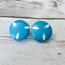 Vintage Clip On Earrings Small Blue with Cream Indents - $12.99