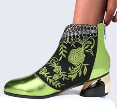 New Ankle Boots Women&#39;s Shoes Leather Boots Embroidery Ethnic Bohemia Zipper Spr - £40.74 GBP