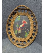 VTG  Bird Feather Folk Art 12&quot; Wicker Basket or Wall Decor Mexico Signed - £11.90 GBP