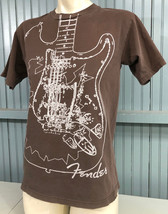 Hard Rock Cafe Fender Guitar Genuinely Distressed Small / Medium Brown T-Shirt - $14.58