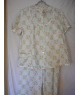 Vintage Womans Floral PJ Pajama Set Lounge pants Smock Top Pink Green white - $372.00 MXN