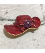 Red Hat Society Pin Brooch Red Purple Gold Toned - £7.92 GBP