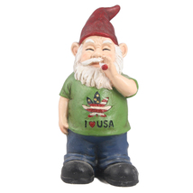 Funny Garden Gnome Statue W/National Flag T-Shirt Smoking Yard Lawn Orna... - £30.08 GBP