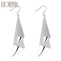 DOTEFFIL 925 Silver Frosted Long Geometric Drop Earrings Charm Women Jewelry Fas - £12.32 GBP