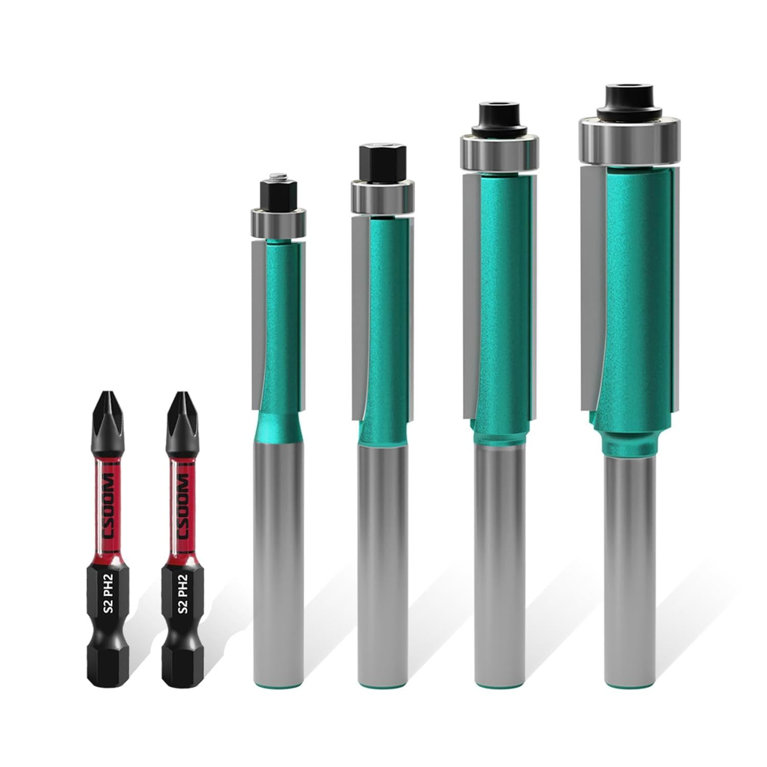 Csoom 4Pcs Flush Trim Router Bits 1/4 Shank, Top Bearing Flush Trim Cut,... - $35.99