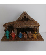 Christmas Nativity Set Wood Creche Manger with 8 Resin Figures Italy Vin... - £67.71 GBP