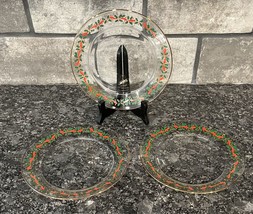 3 Vintage Arcoroc Holly Berries Ribbon Gold Trim 8&quot; Luncheon Salad Plates (ACO3) - £7.09 GBP