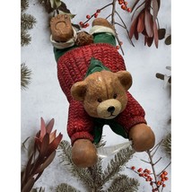 Teddy Bear Christmas Tree Ornament Vintage Hanging Ribbon Sliding - $14.87