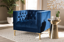 Apollonia Luxe and Glamour Navy Velvet Upholstered Gold Finished Lounge ... - $12,554.28 MXN