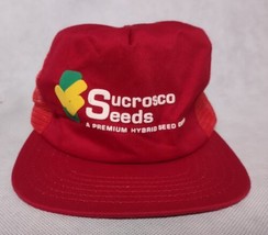 Sucrosco Seeds Advertising Ball Cap Hat Red Premium Hybrid Seed Corn - $18.95