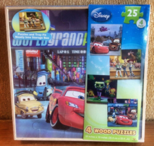 Disney 4 Wooden Puzzles Storage Box Cars &amp; Toy Story Cardinal Hasbro 2010 - £19.57 GBP