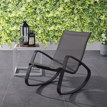 Traveler Rocking Outdoor Patio Mesh Sling Lounge Chair Black Black EEI-3027-BLK- - £200.08 GBP