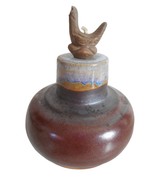 Vintage 1985 Flat Earth Pottery Duck Wick Topper Oil Lamp Vase Artist Si... - $11.99