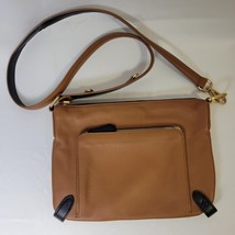 Perlina NY Women&#39;s Tan 2 Tone Leather Cross Body Bag Purse Gold Accents ... - $29.69