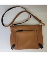 Perlina NY Women&#39;s Tan 2 Tone Leather Cross Body Bag Purse Gold Accents ... - $40.60 CAD