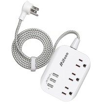 Usb Power Strip, Flat Plug Power Strip Extension Cord With 3 Outlets 3 U... - £20.39 GBP