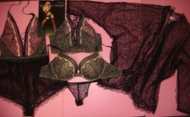 Victoria&#39;s Secret 32DDD BRA SET+bralette+TEDDY romper+KIMONO beige BLACK... - £148.78 GBP