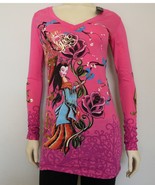 Christian Audigier Women&#39;s GEISHA ROSE L/S Tunic Tee (S) NWT - £30.37 GBP