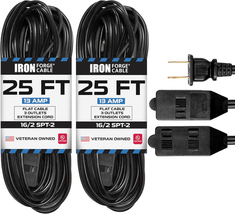 25 Ft Black Extension Cord 2 Pack - 16/2 Durable Electrical Cable - $50.48
