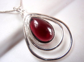 Garnet Pendant in Double Hoop 925 Sterling Silver Imported from India New - $8.99
