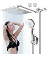 Shower Head Combo 10&#39;&#39; High Pressure Rainfall With Extension Arm Chrome ... - £49.52 GBP