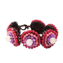 Mosaic Bubbles Cherry Quartz-Rose Quartz Beads Cotton Rope Bracelet - £13.92 GBP