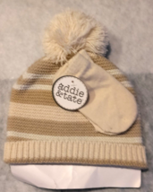 Addie &amp; Tate Newborn/Infant Hat &amp; Mitten Set Cream Tan Stripes - £10.97 GBP