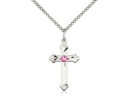 Rose Cross Pendant, Sterling Silver, October Birthstone, 18 Inch Chain - £42.32 GBP