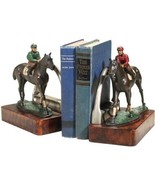 Bookends Bookend EQUESTRIAN Lodge 2 Race Horses with Jockey Red Green Resin - £336.65 GBP
