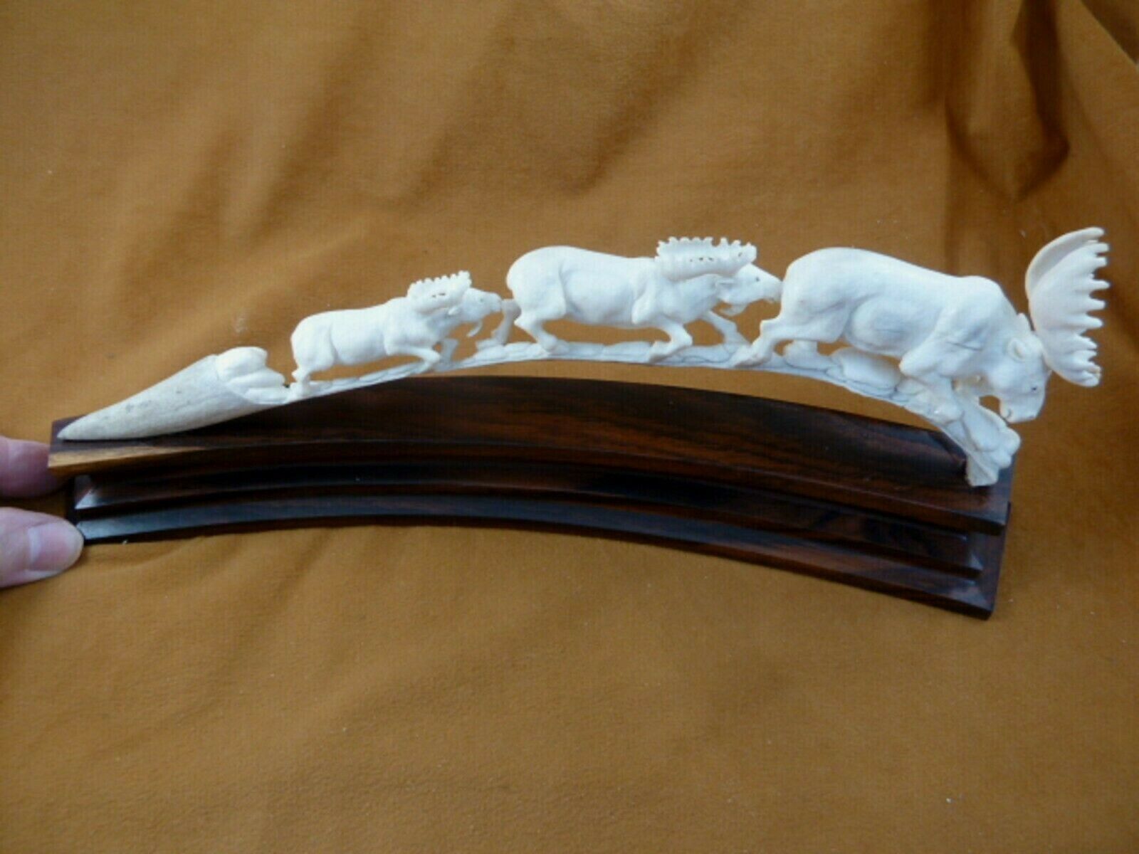 moose-35 white Moose Elk bull running shed ANTLER figurine Bali detailed... - $192.84